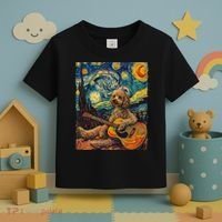 Starry Night Poodle Dog Playing The Guitar, Dog Painting Fun Toddler T-Shirt thumb 3