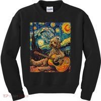 Starry Night Poodle Dog Playing The Guitar, Dog Painting Fun Kids Sweatshirt thumb 0