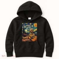 Starry Night Poodle Dog Playing The Guitar, Dog Painting Fun Kids Hoodie thumb 0
