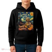 Starry Night Poodle Dog Playing The Guitar, Dog Painting Fun Kids Hoodie thumb 4
