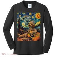 Starry Night Poodle Dog Playing The Guitar, Dog Painting Fun Kids Long Sleeve Shirt thumb 0