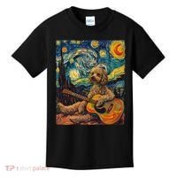 Starry Night Poodle Dog Playing The Guitar, Dog Painting Fun Kids T-Shirt thumb 0