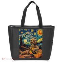 Starry Night Poodle Dog Playing The Guitar, Dog Painting Fun Tote Bag thumb 0