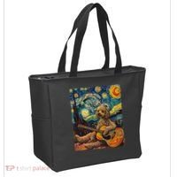 Starry Night Poodle Dog Playing The Guitar, Dog Painting Fun Tote Bag thumb 2