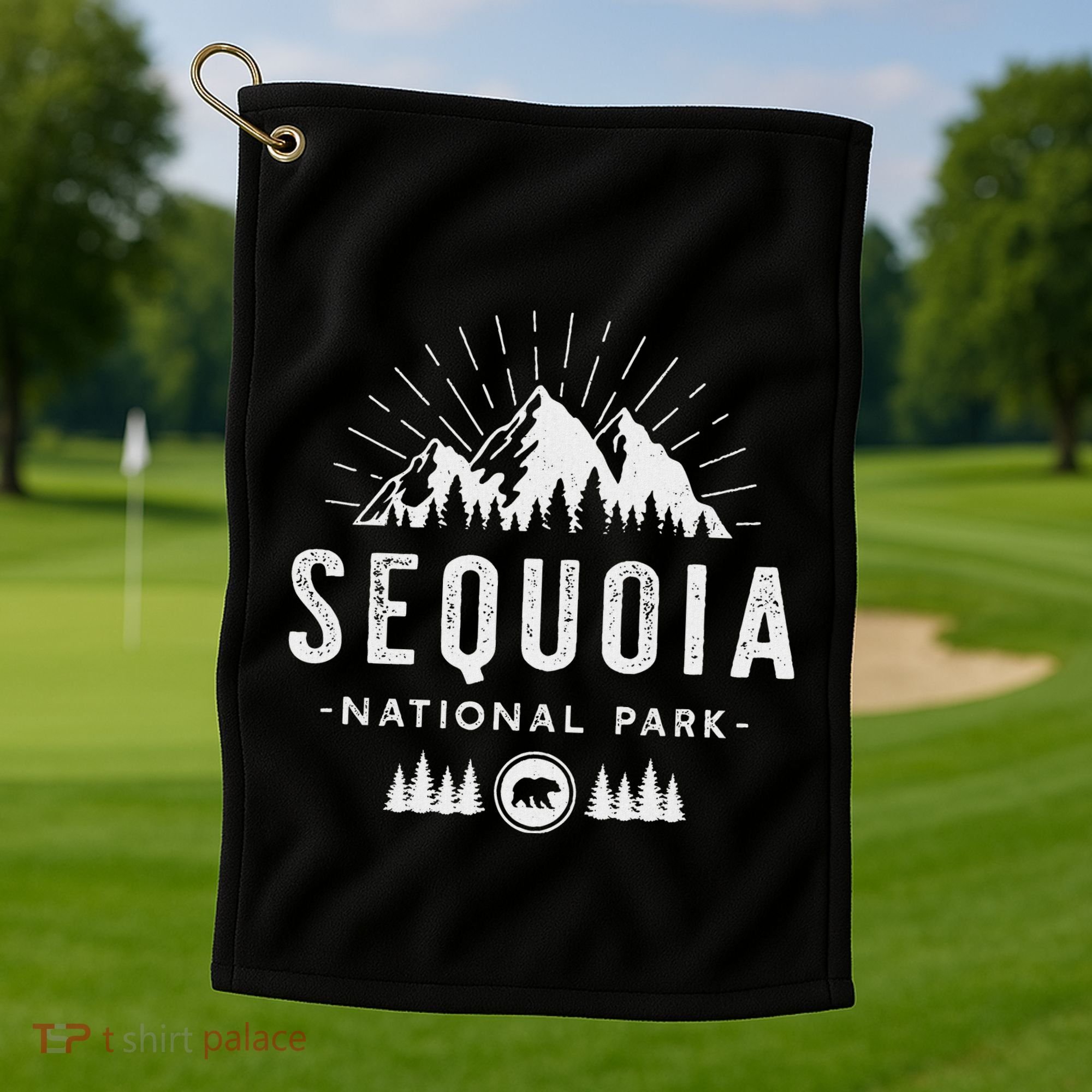Sequoia National Park Retro Hiking Vacation Gift Golf Towel
