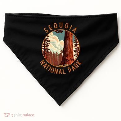 Sequoia National Park Illustration Distressed Circle USA-Made Doggie Bandana