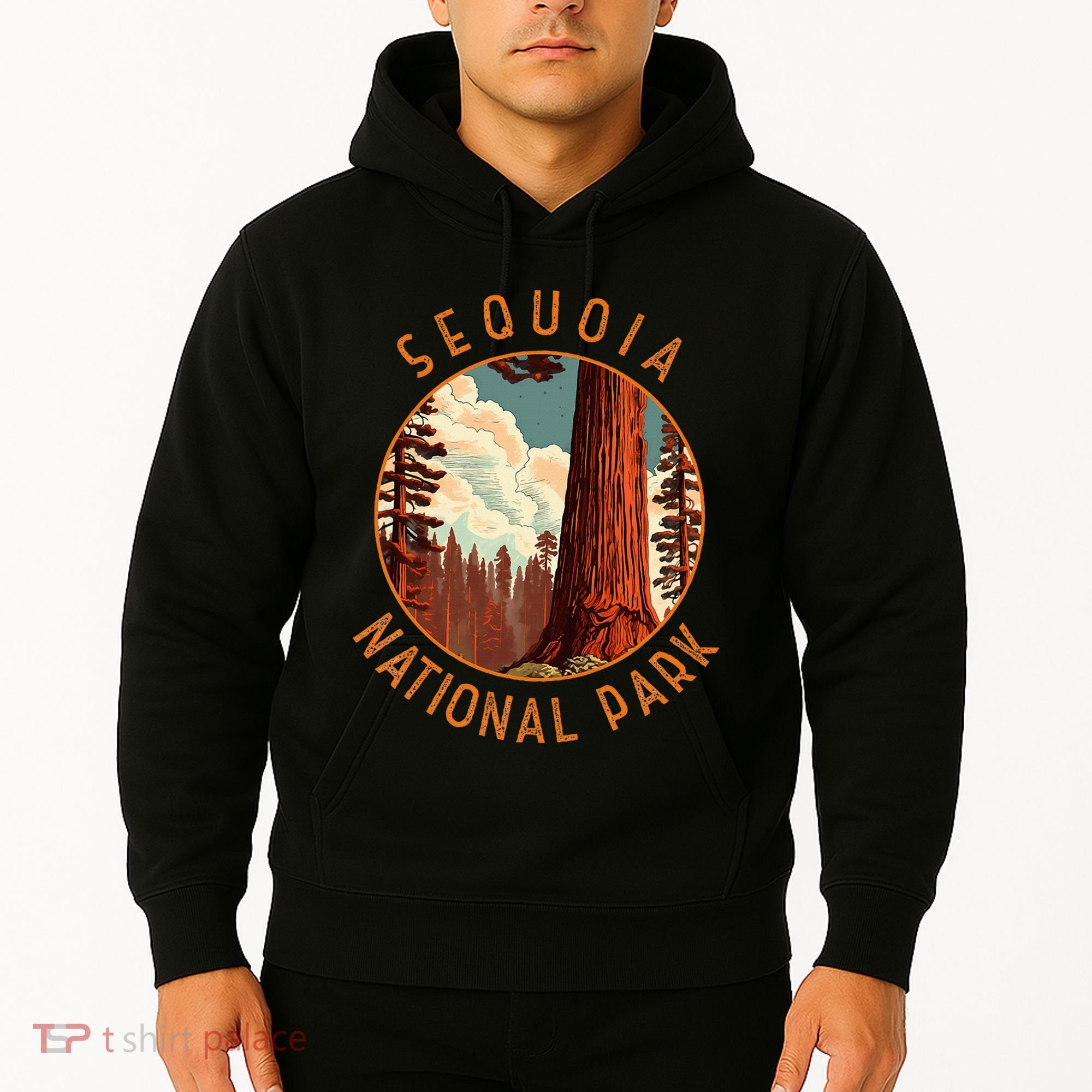 Sequoia National Park Illustration Distressed Circle Hoodie