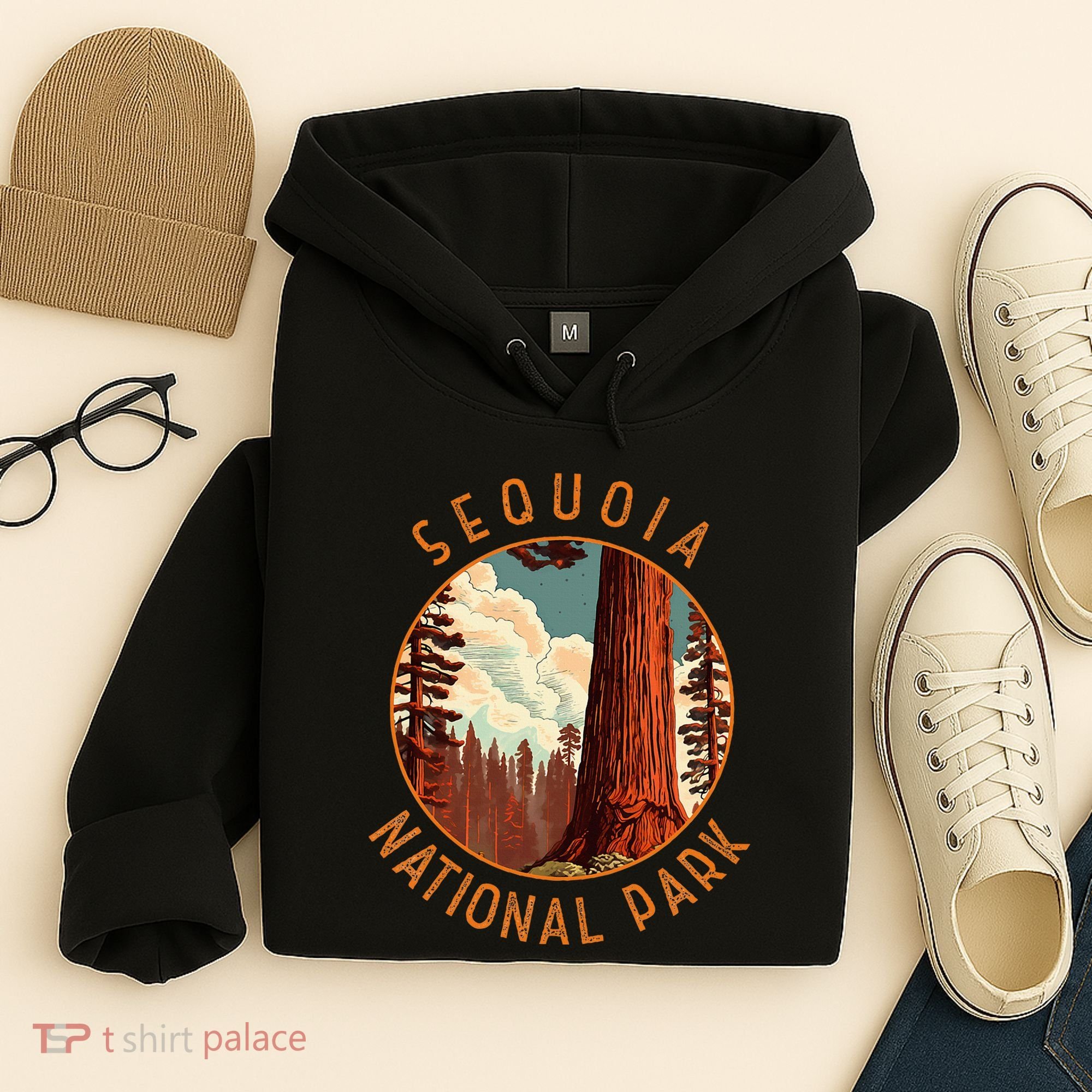 Sequoia National Park Illustration Distressed Circle Hoodie