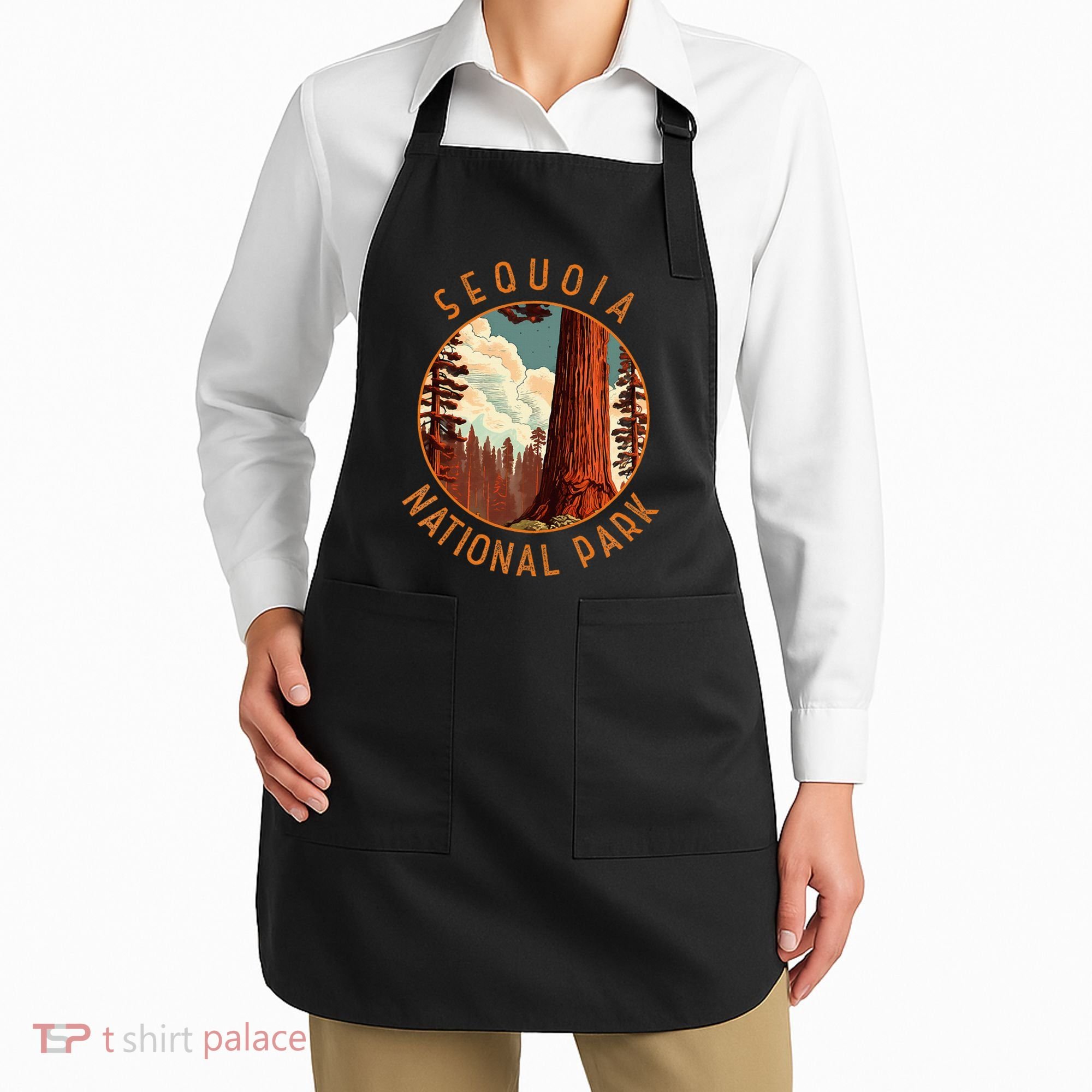 Sequoia National Park Illustration Distressed Circle Apron