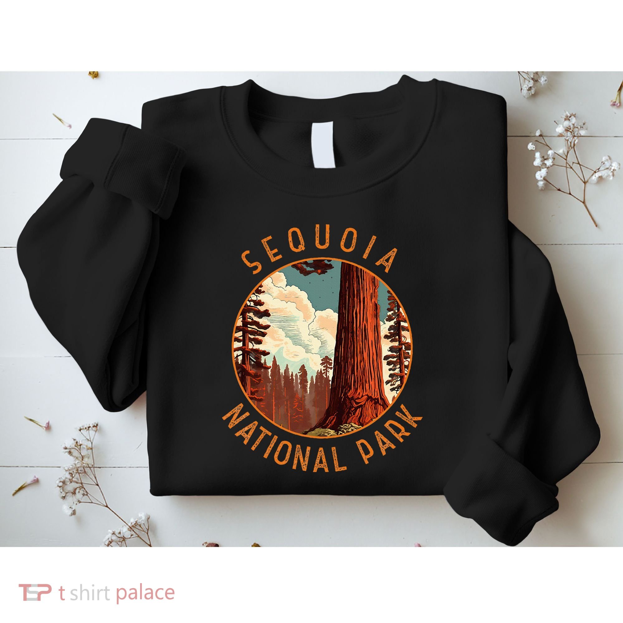 Sequoia National Park Illustration Distressed Circle Sweatshirt