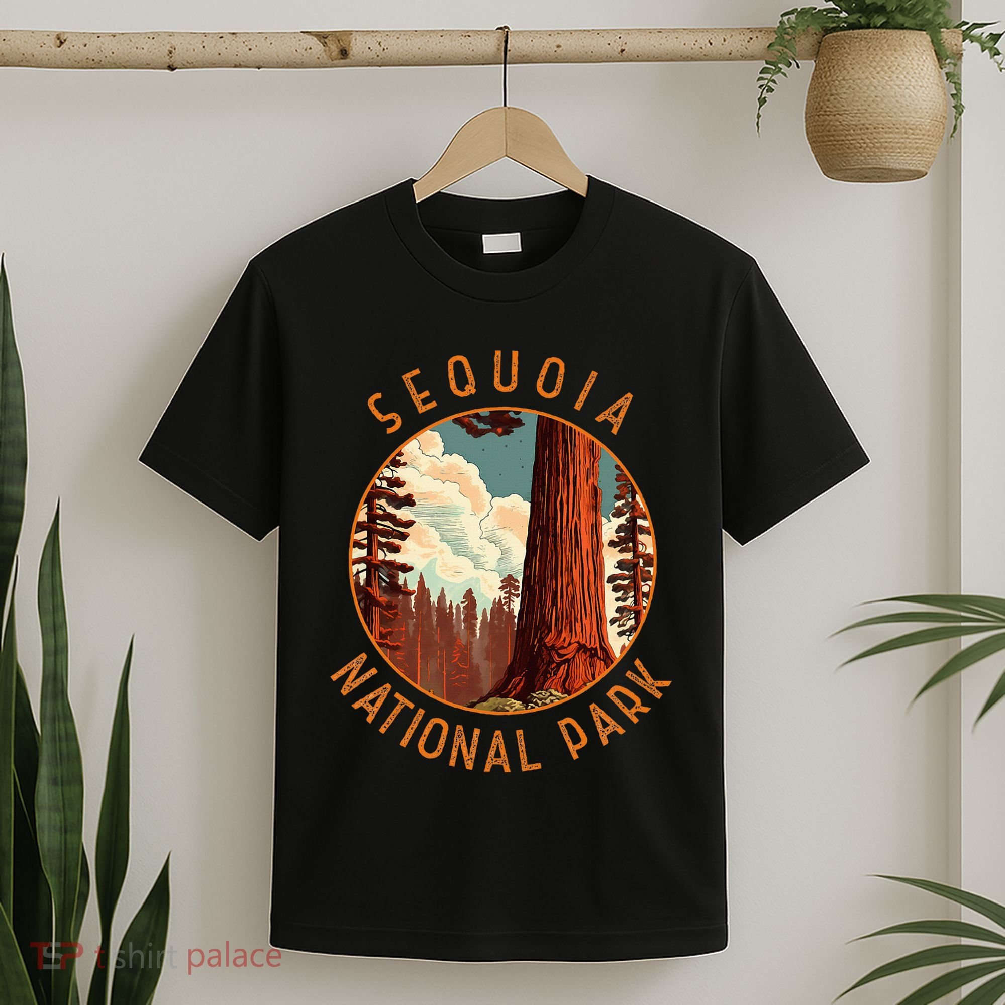 Sequoia National Park Illustration Distressed Circle T-Shirt
