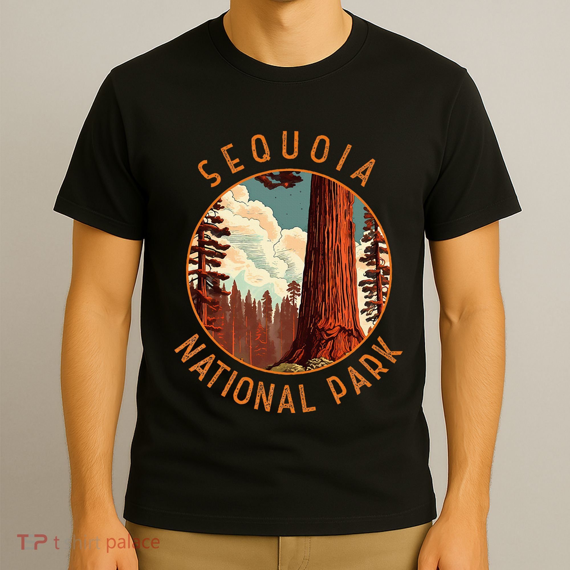 Sequoia National Park Illustration Distressed Circle T-Shirt