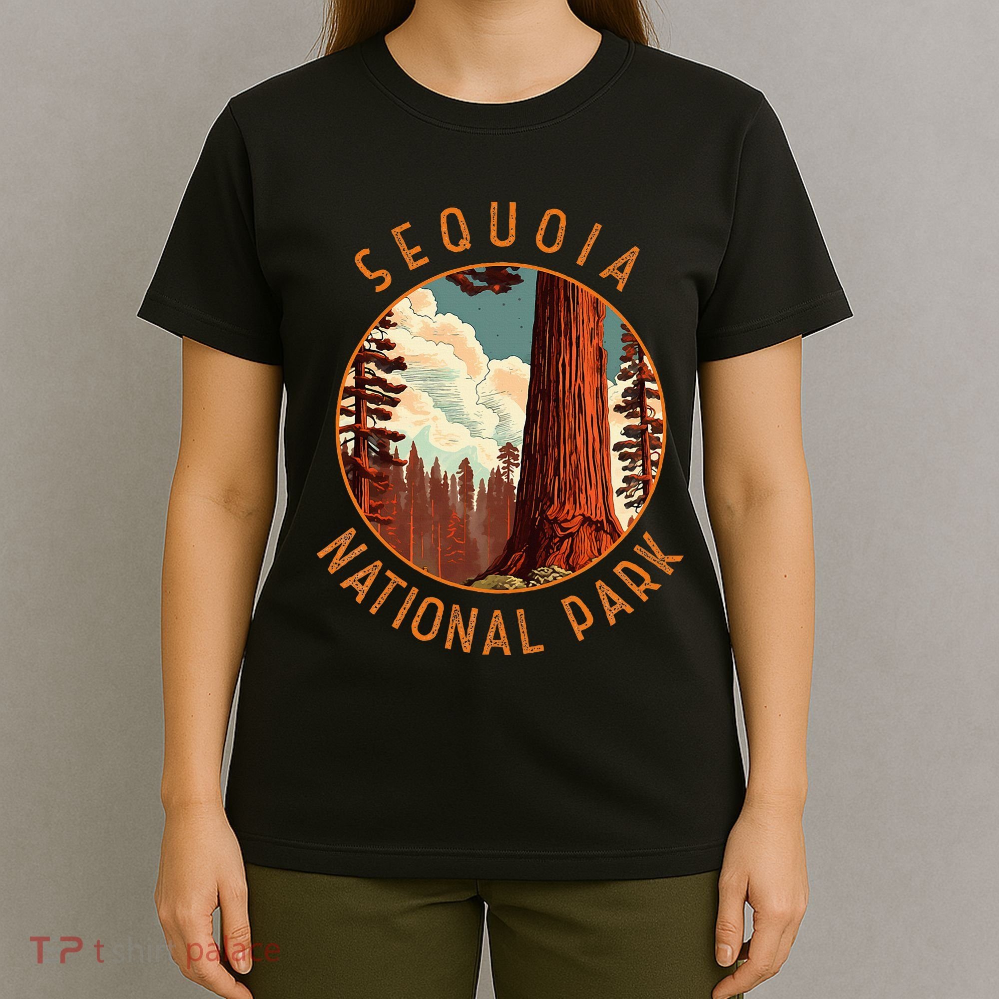 Sequoia National Park Illustration Distressed Circle T-Shirt