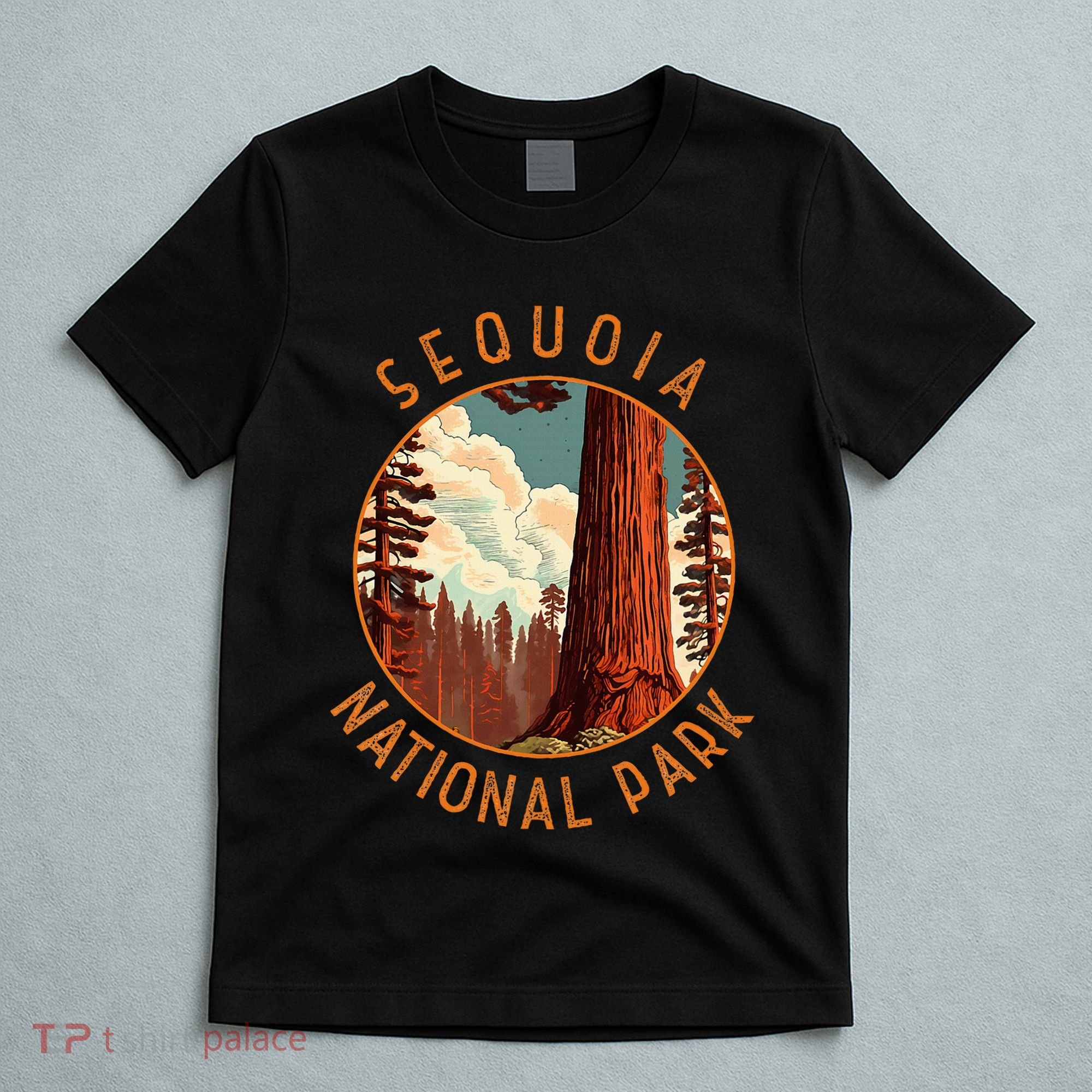 Sequoia National Park Illustration Distressed Circle T-Shirt