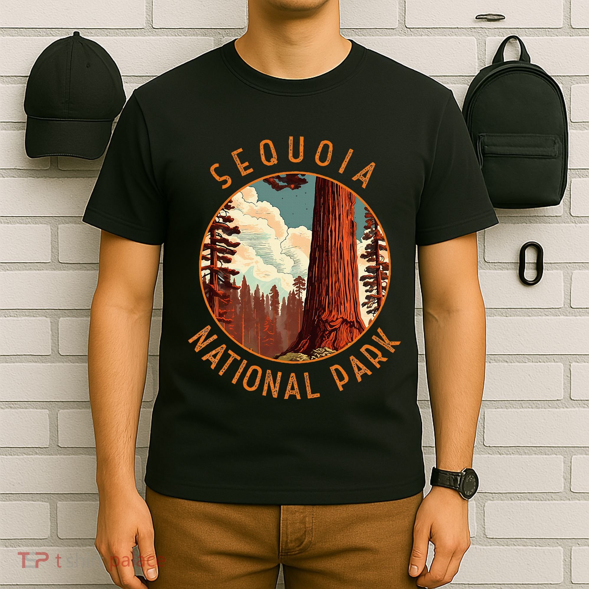 Sequoia National Park Illustration Distressed Circle T-Shirt