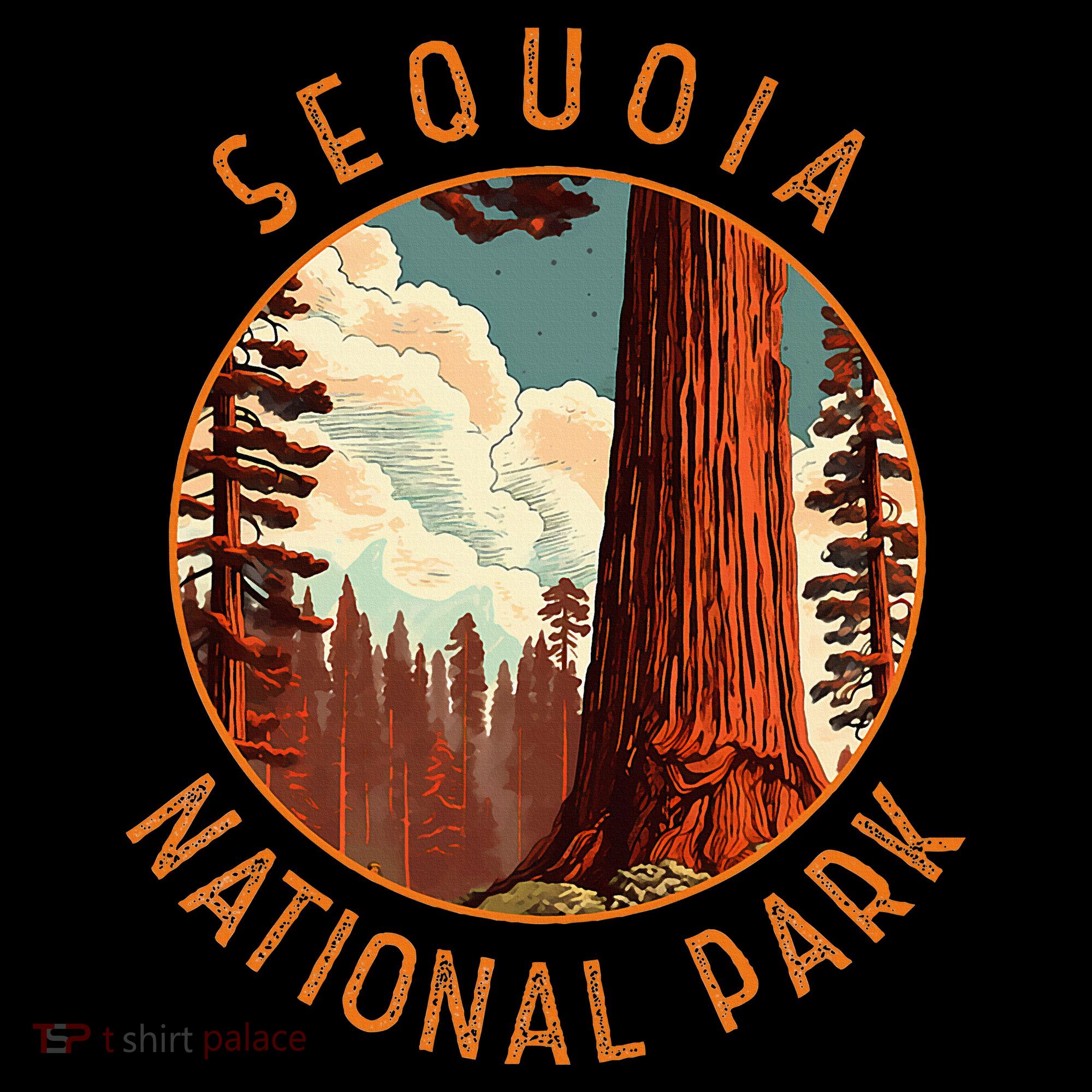Sequoia National Park Illustration Distressed Circle T-Shirt