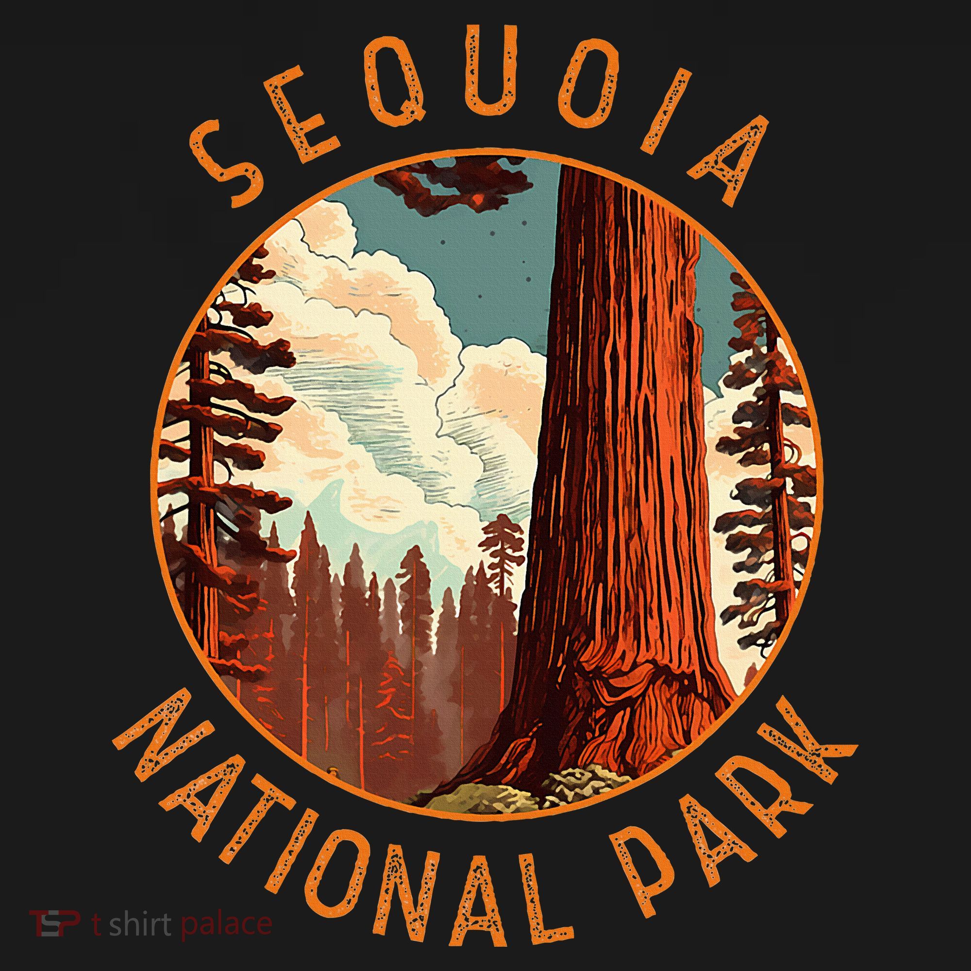 Sequoia National Park Illustration Distressed Circle Polo