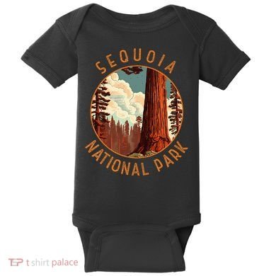 Sequoia National Park Illustration Distressed Circle Baby Bodysuit
