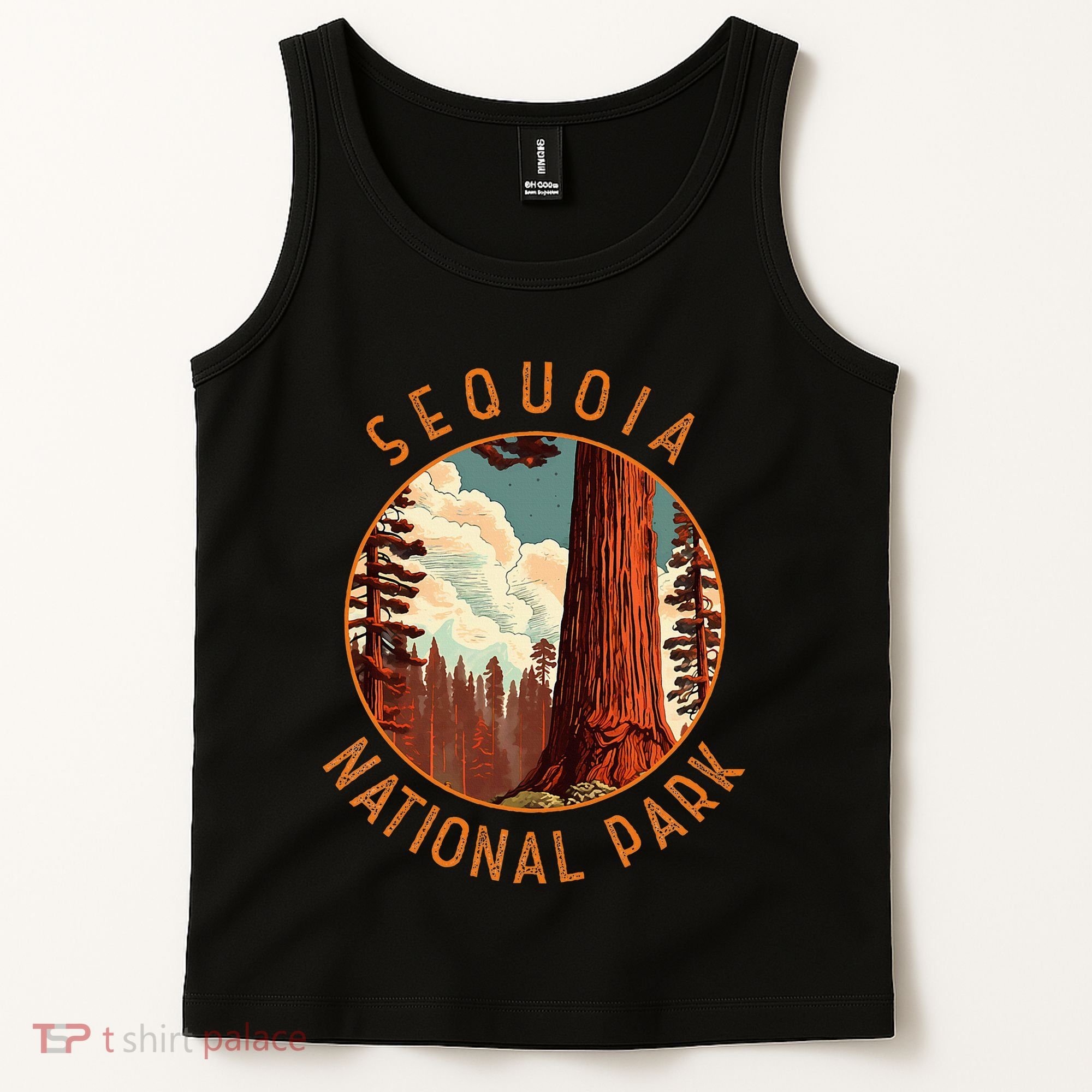 Sequoia National Park Illustration Distressed Circle Tank Top