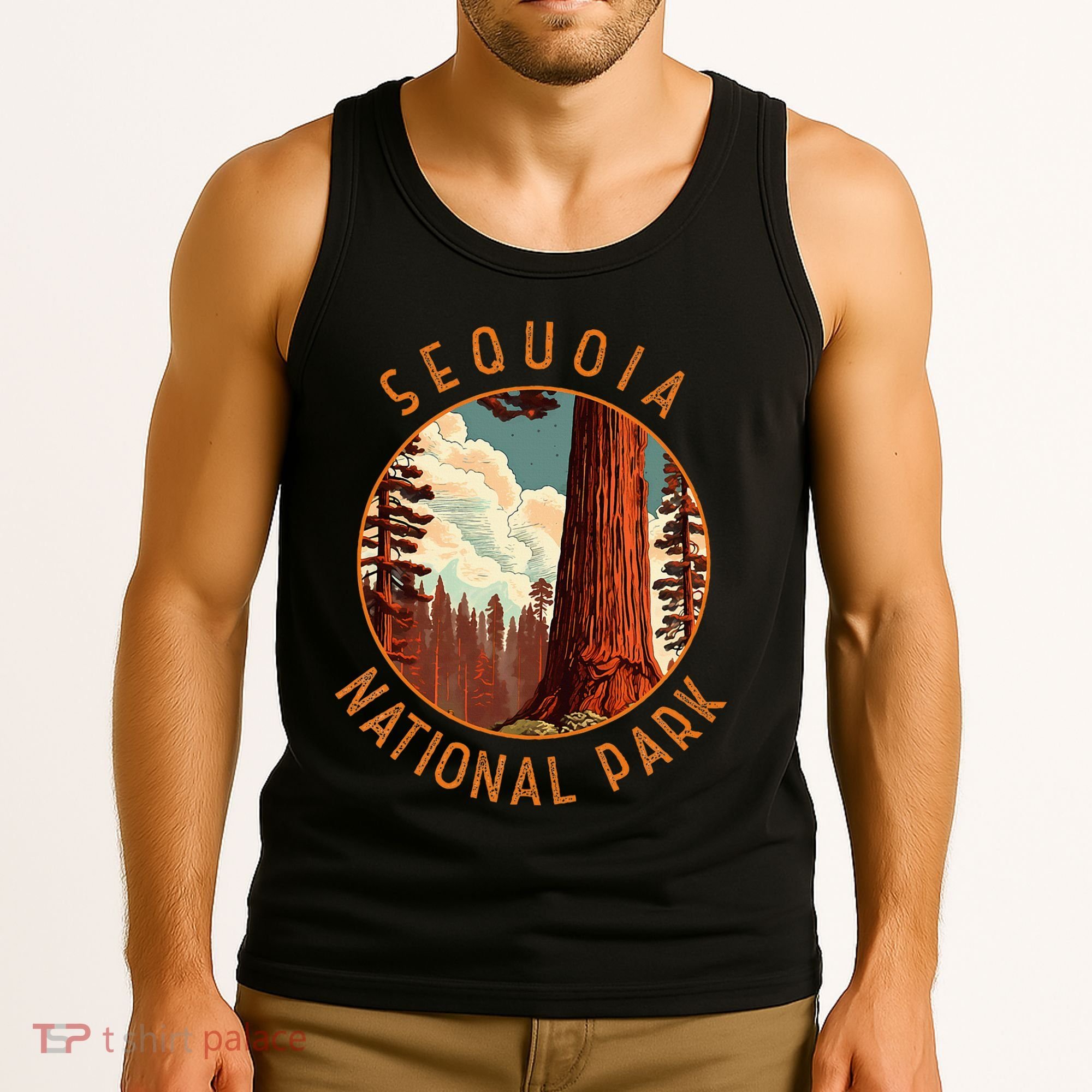 Sequoia National Park Illustration Distressed Circle Tank Top