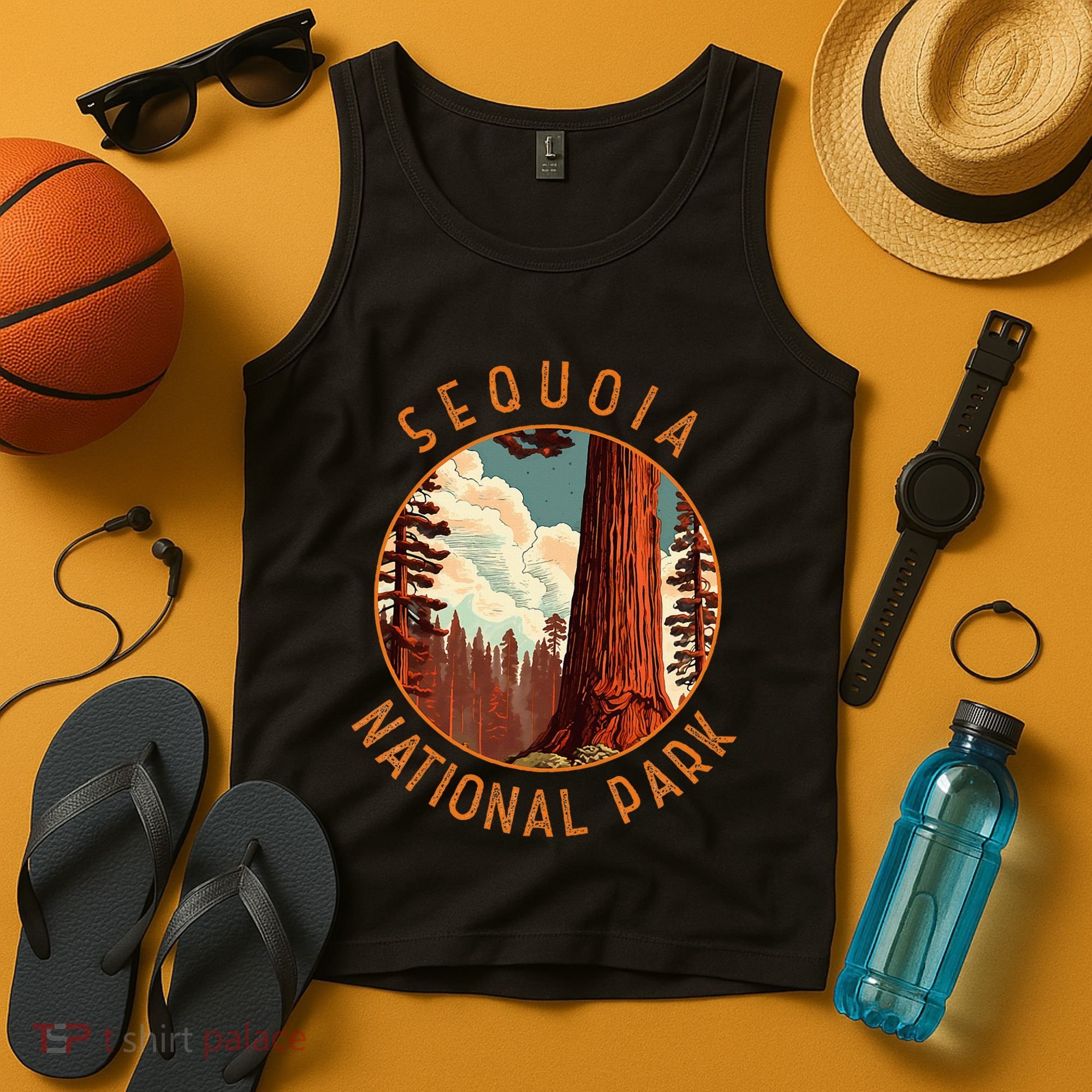 Sequoia National Park Illustration Distressed Circle Tank Top