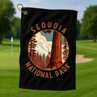 Sequoia National Park Illustration Distressed Circle Golf Towel thumb 1
