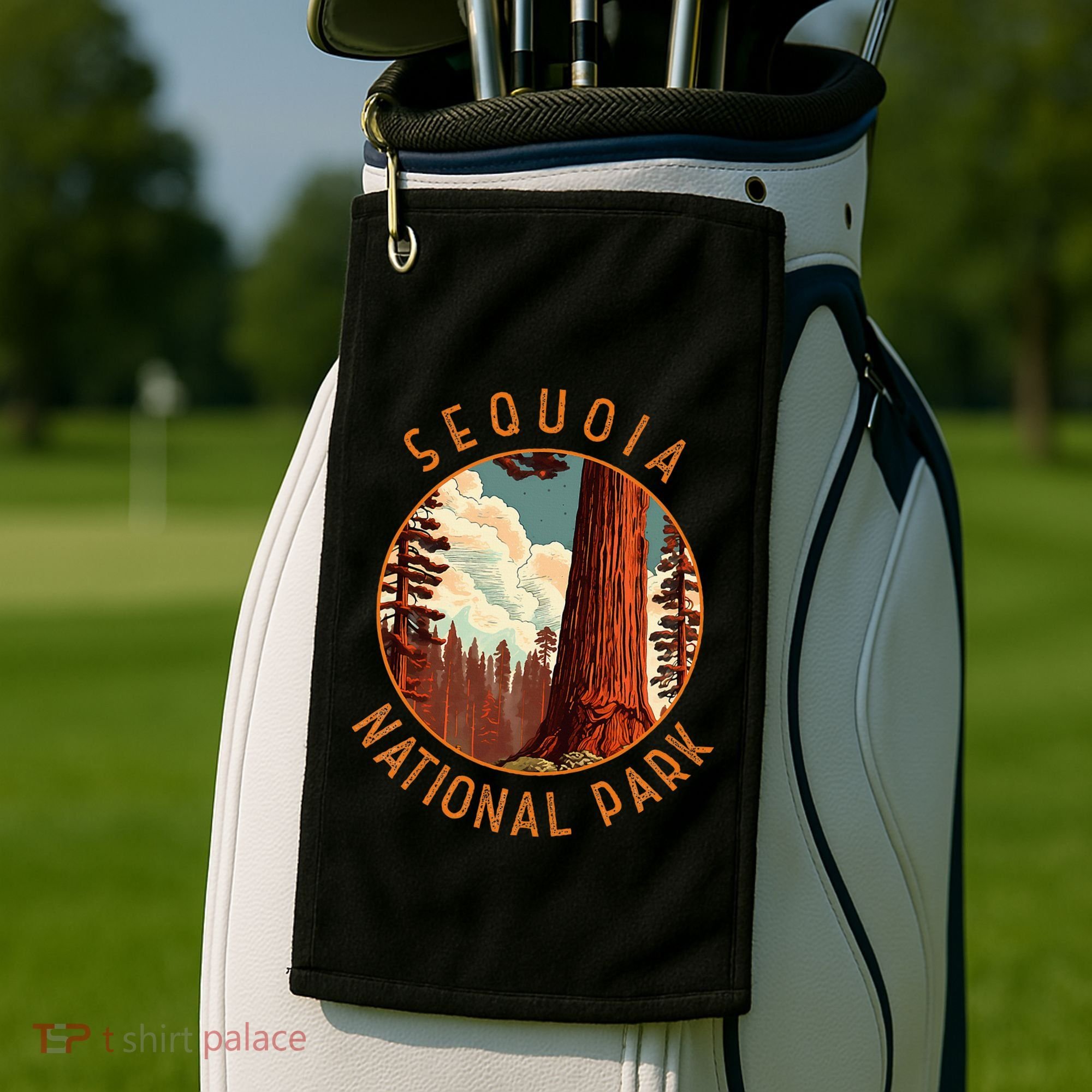 Sequoia National Park Illustration Distressed Circle Golf Towel