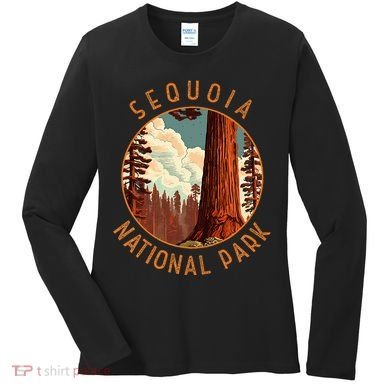 Sequoia National Park Illustration Distressed Circle Women's Long Sleeve Shirt
