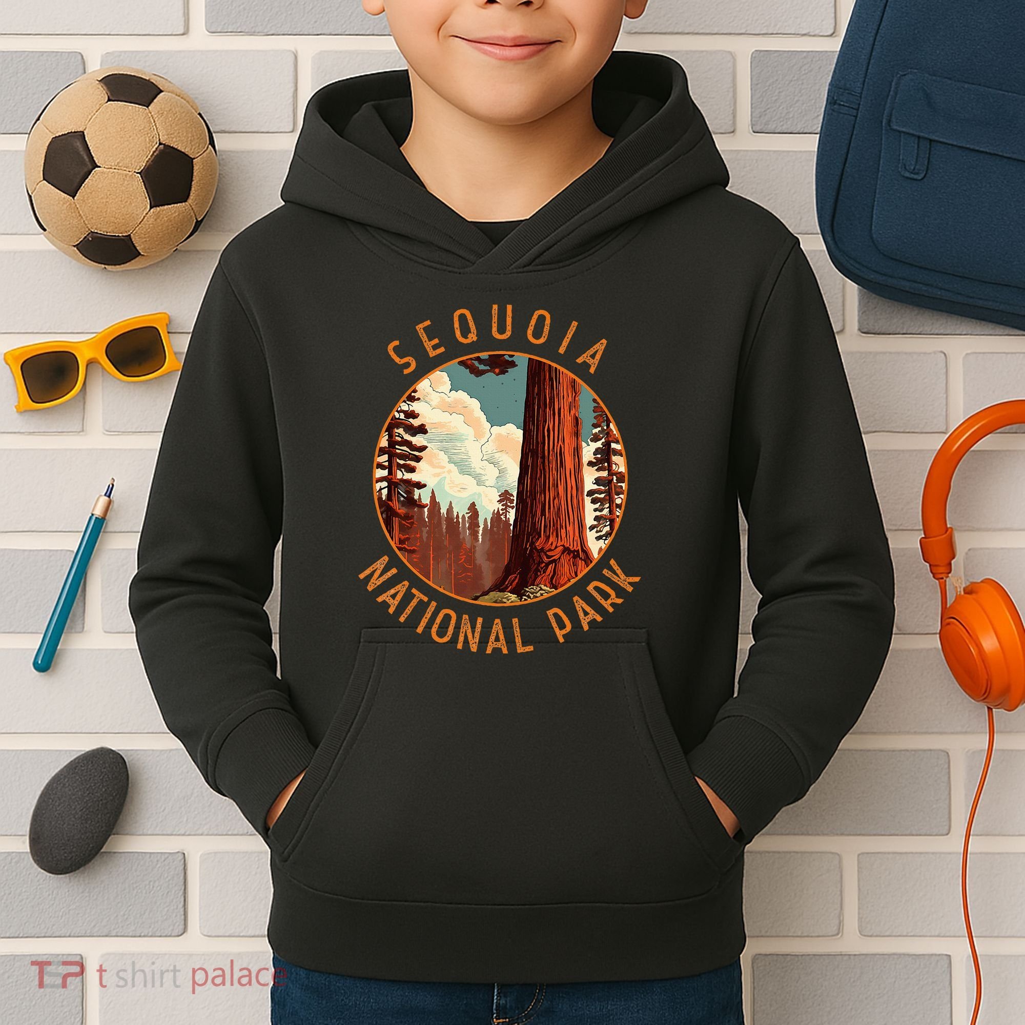 Sequoia National Park Illustration Distressed Circle Kids Hoodie