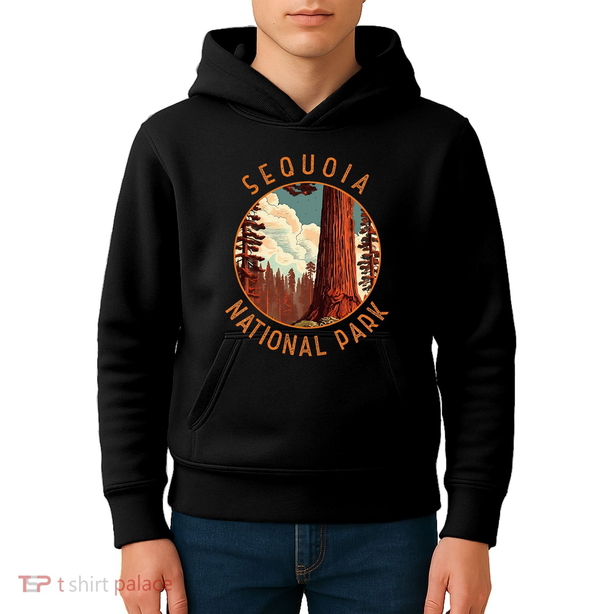 Sequoia National Park Illustration Distressed Circle Kids Hoodie