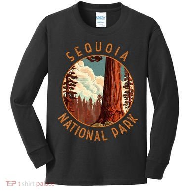 Sequoia National Park Illustration Distressed Circle Kids Long Sleeve Shirt