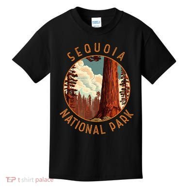 Sequoia National Park Illustration Distressed Circle Kids T-Shirt