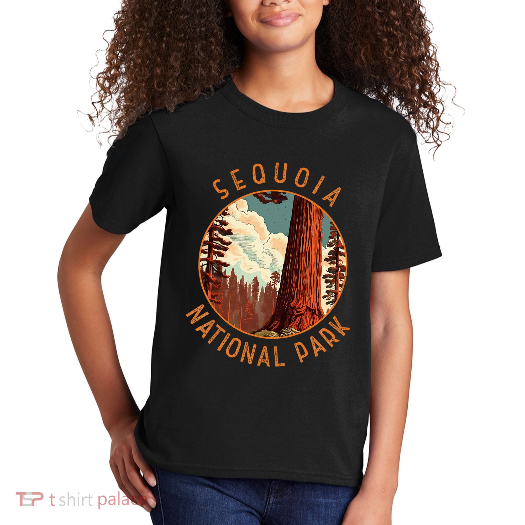 Sequoia National Park Illustration Distressed Circle Kids T-Shirt