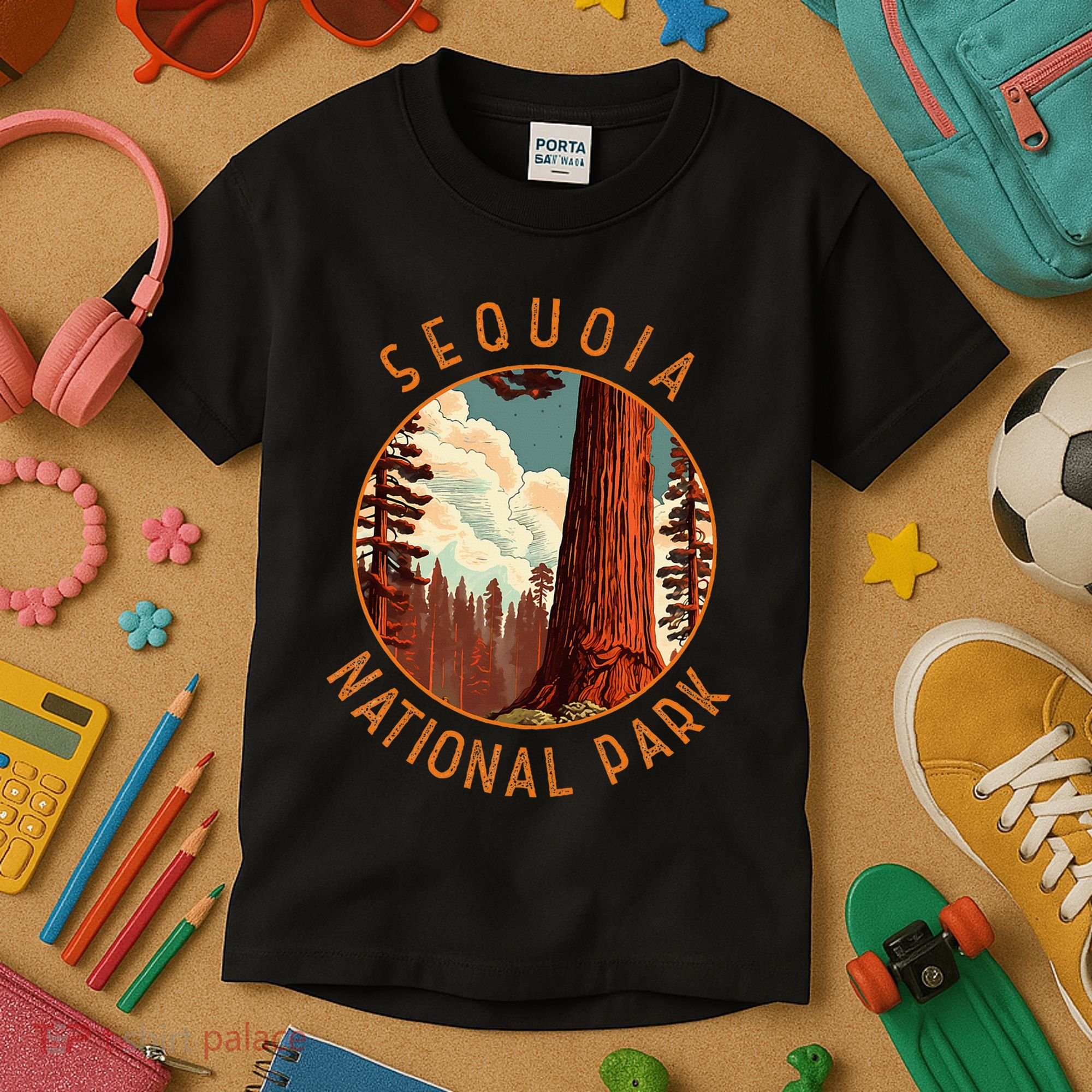 Sequoia National Park Illustration Distressed Circle Kids T-Shirt
