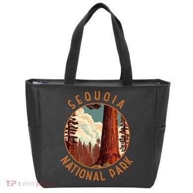Sequoia National Park Illustration Distressed Circle Tote Bag