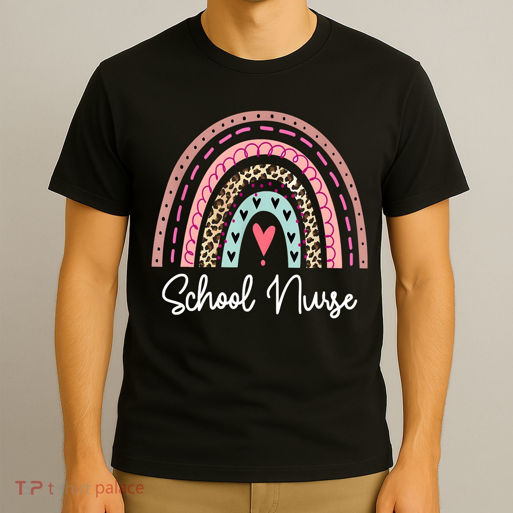 School Nurse Rainbow Leopard Back To School Appreciation T-Shirt