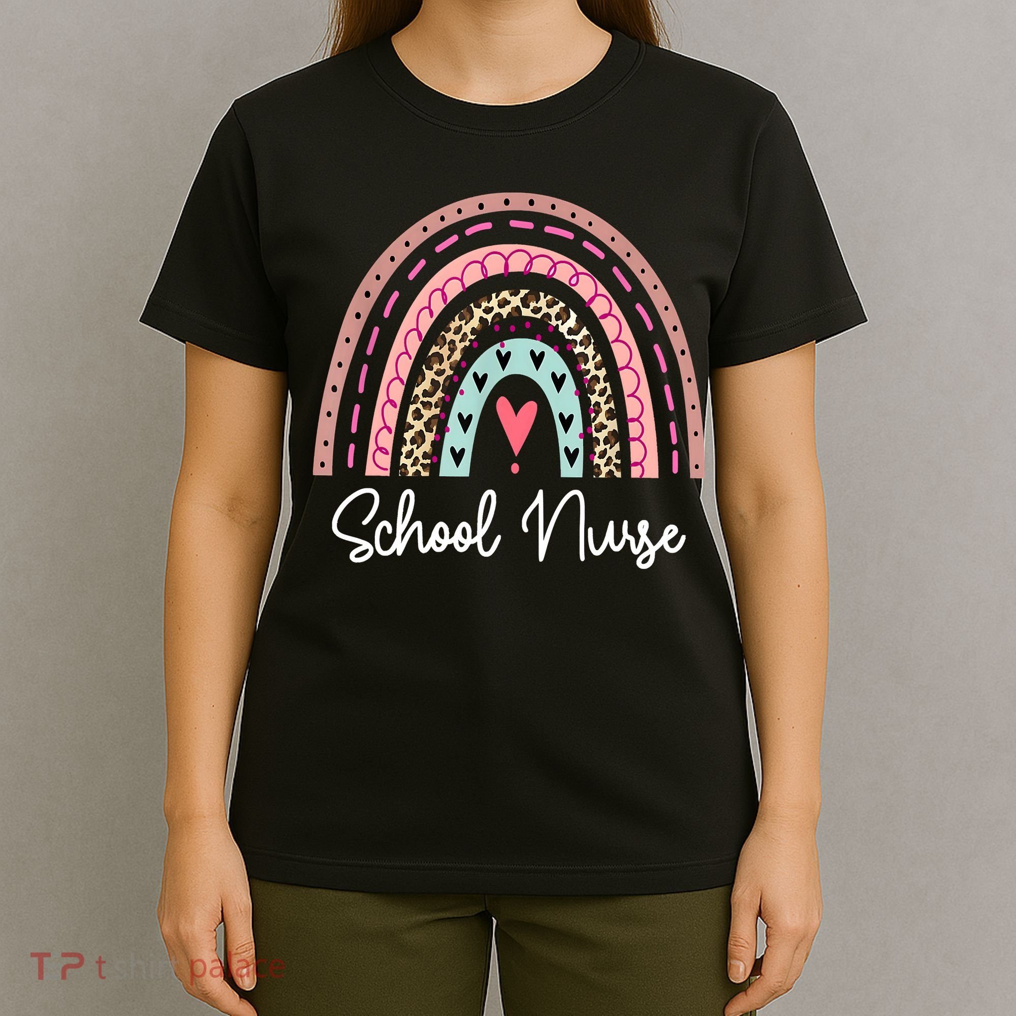 School Nurse Rainbow Leopard Back To School Appreciation T-Shirt