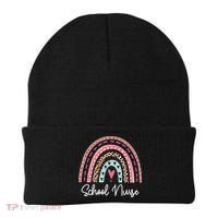 School Nurse Rainbow Leopard Back To School Appreciation Beanie thumb 0