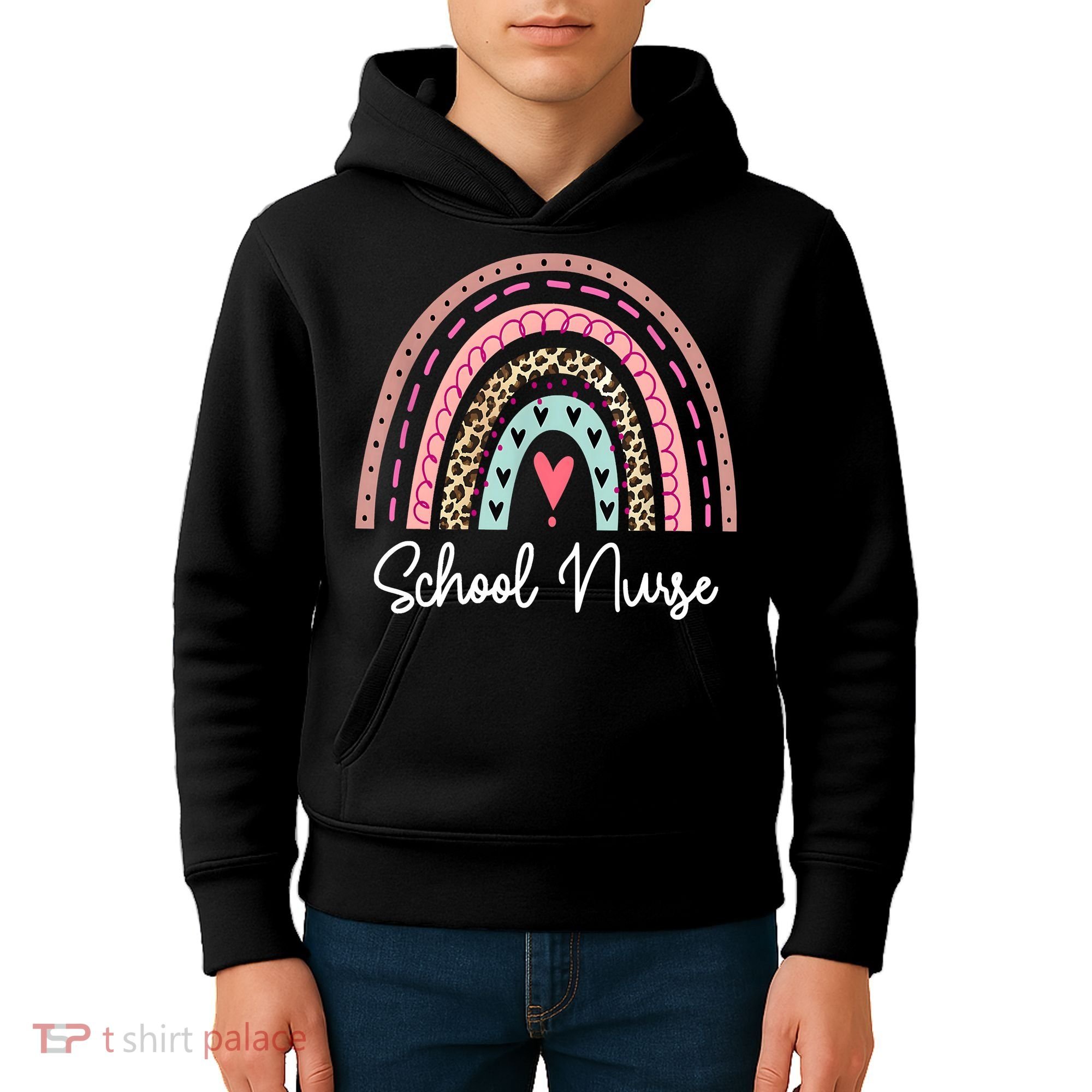 School Nurse Rainbow Leopard Back To School Appreciation Kids Hoodie