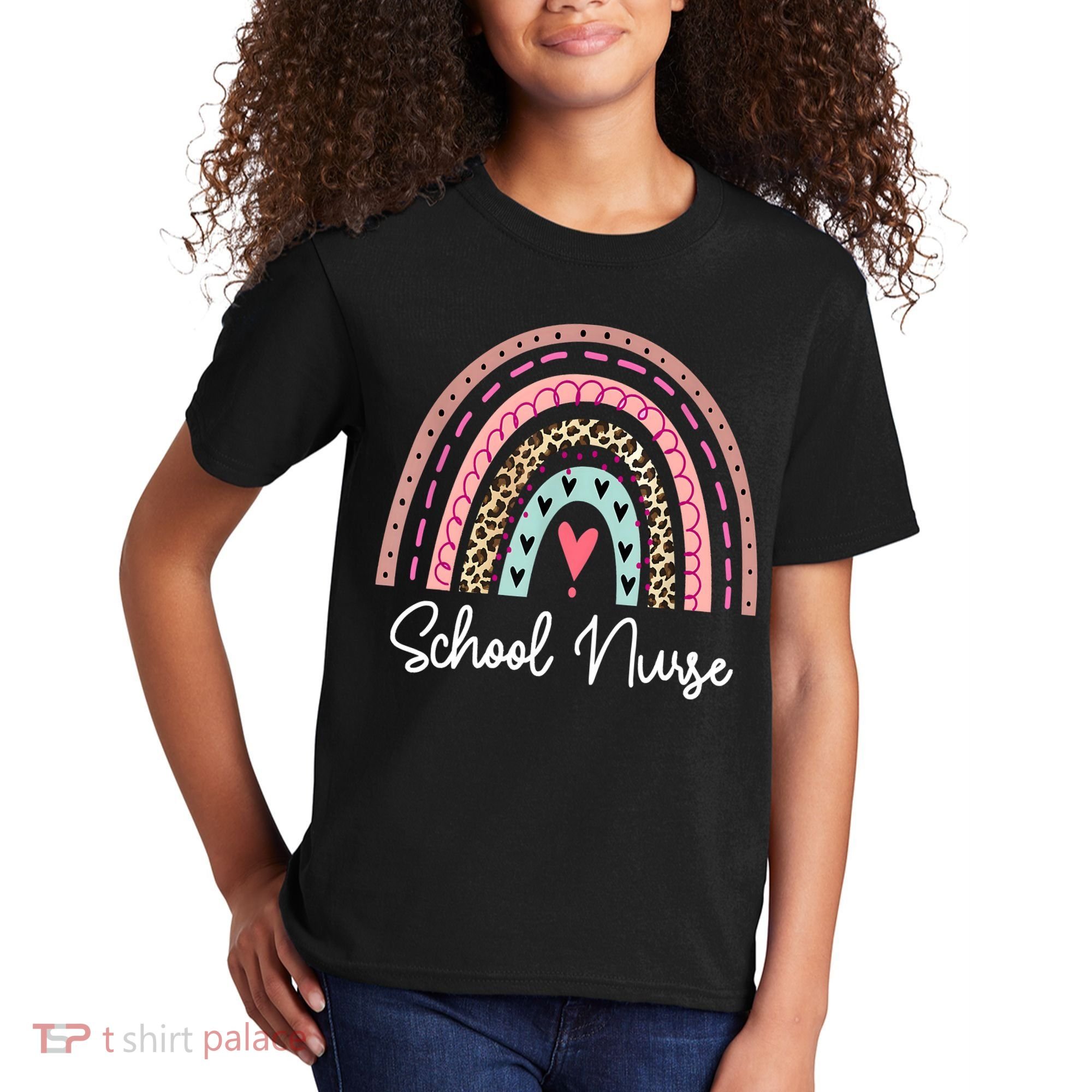 School Nurse Rainbow Leopard Back To School Appreciation Kids T-Shirt
