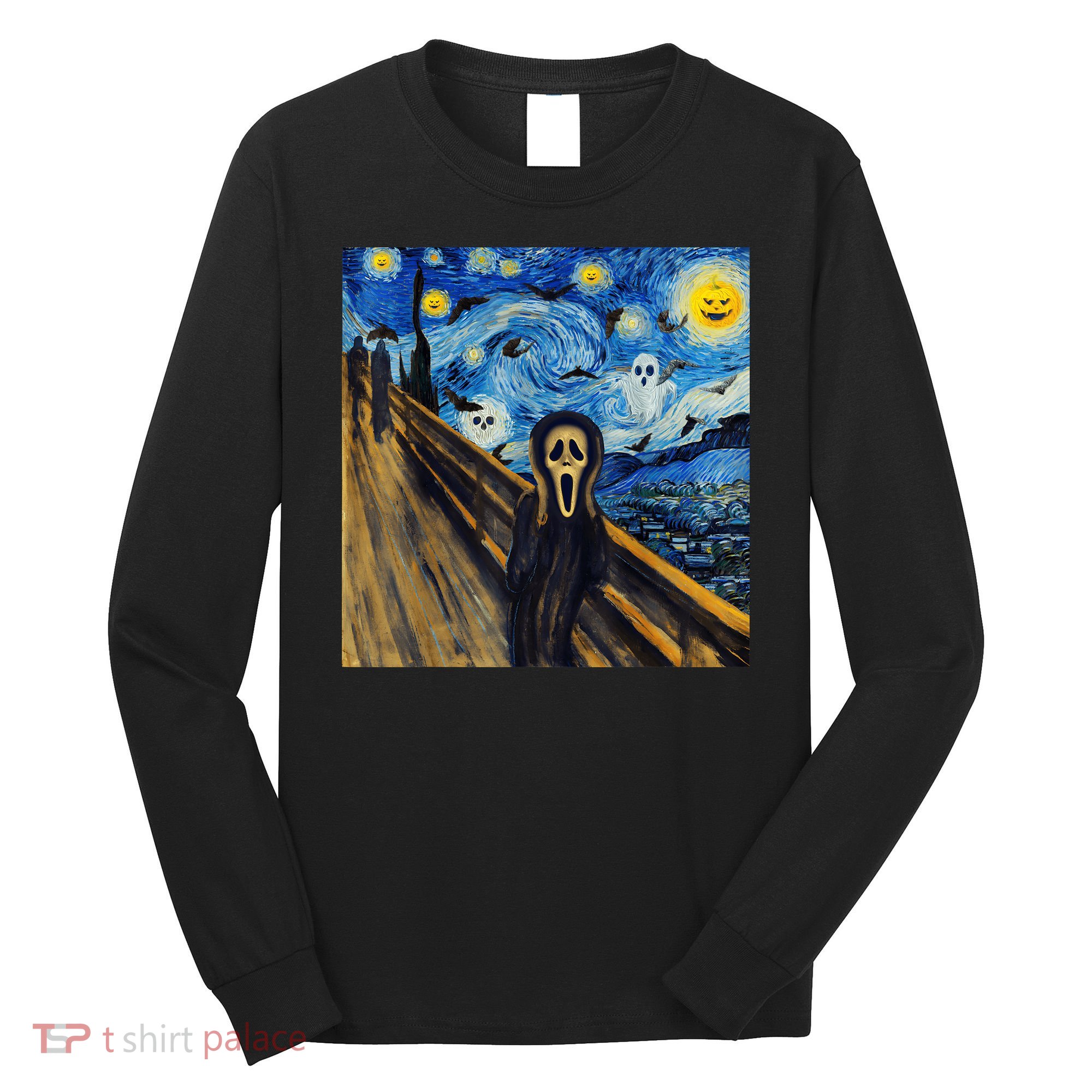Starry Night Scream Scary Night Van Gogh Munch Halloweenmin Long Sleeve Shirt
