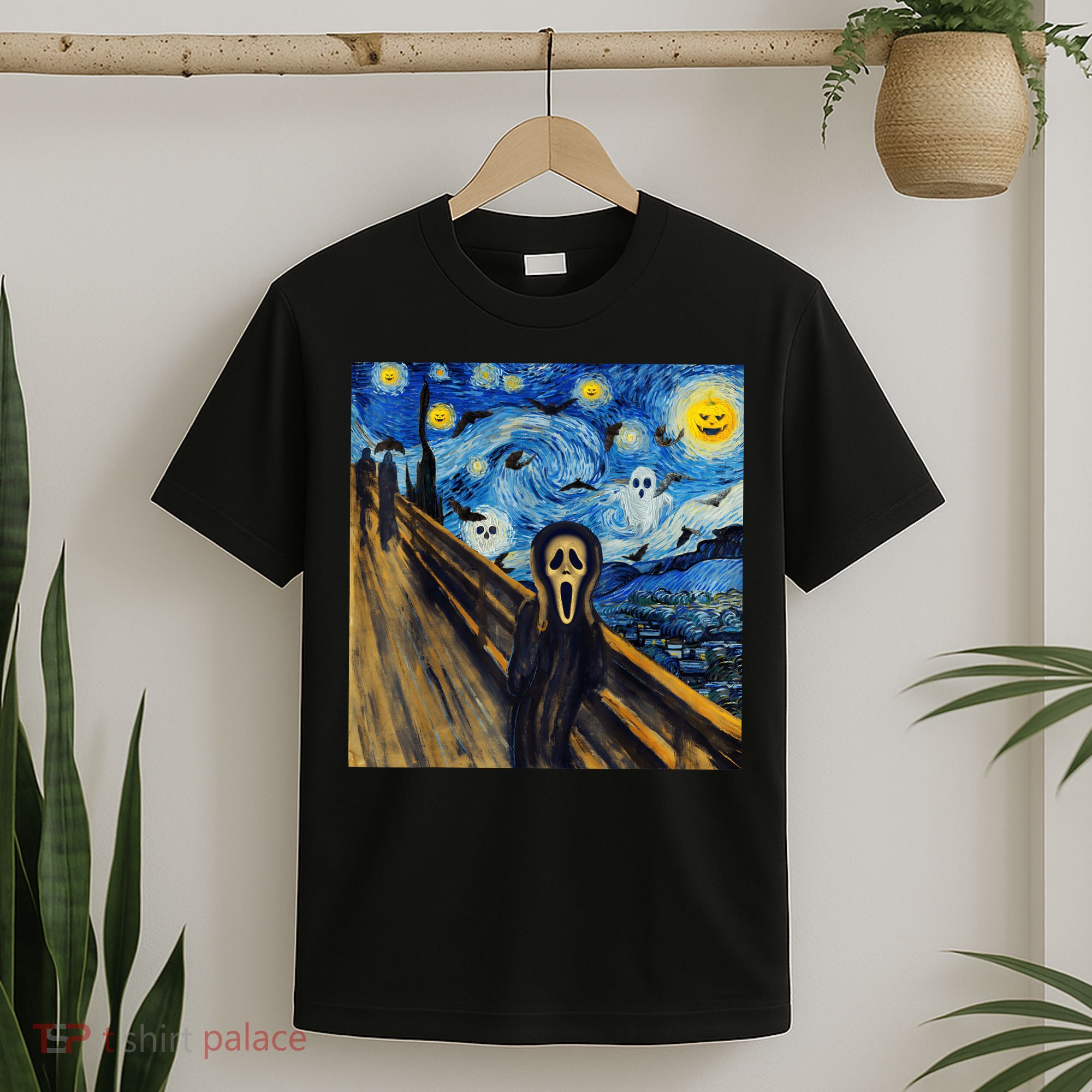 Starry Night Scream Scary Night Van Gogh Munch Halloweenmin T-Shirt