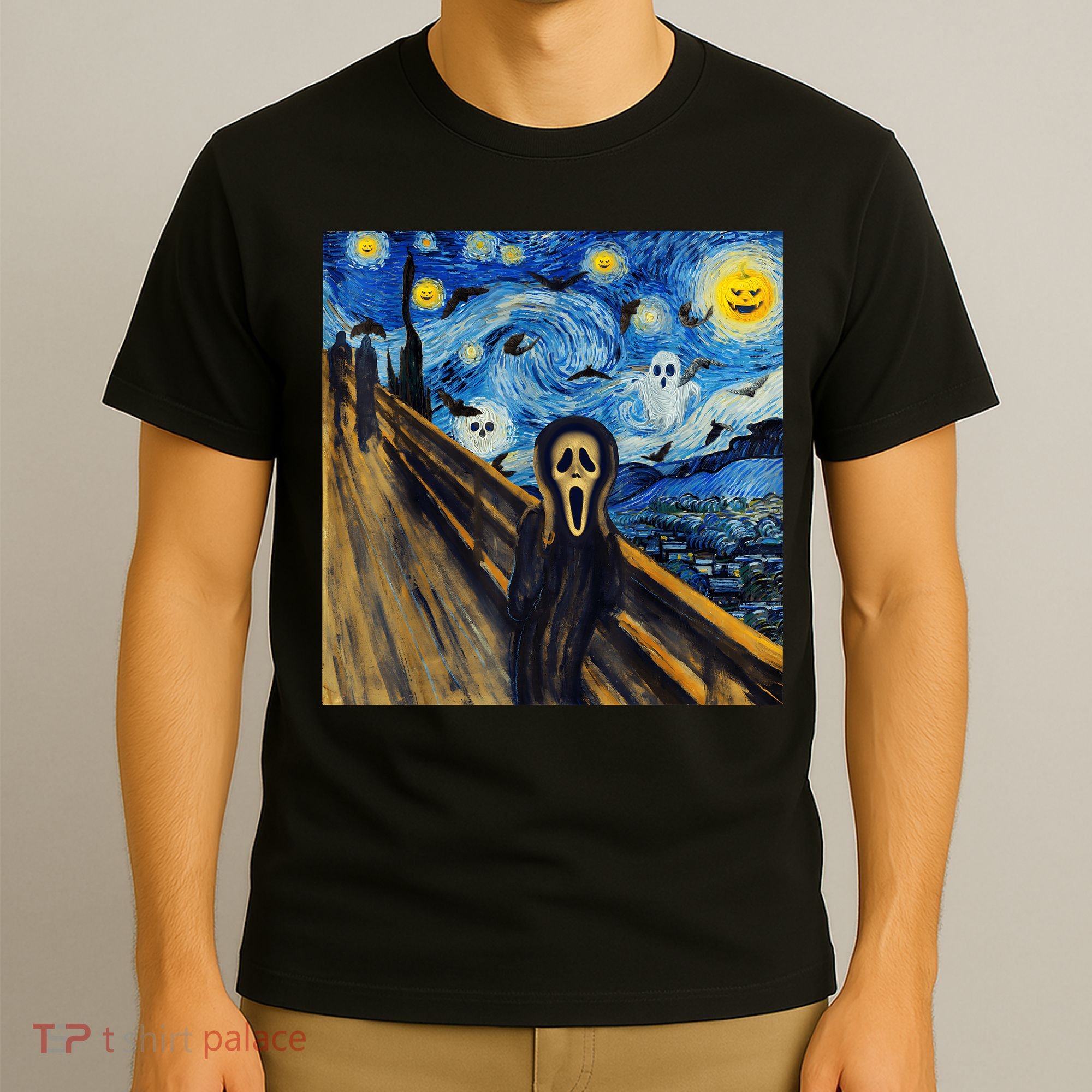 Starry Night Scream Scary Night Van Gogh Munch Halloweenmin T-Shirt