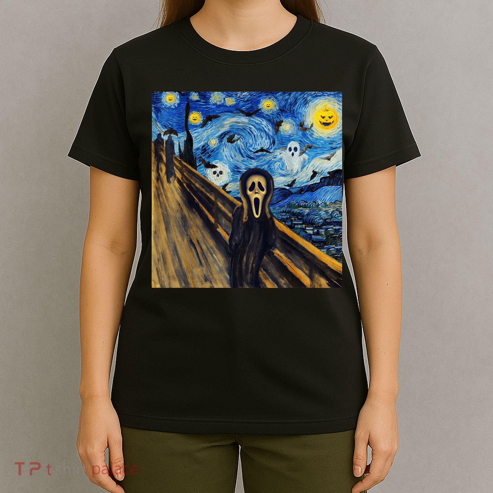 Starry Night Scream Scary Night Van Gogh Munch Halloweenmin T-Shirt
