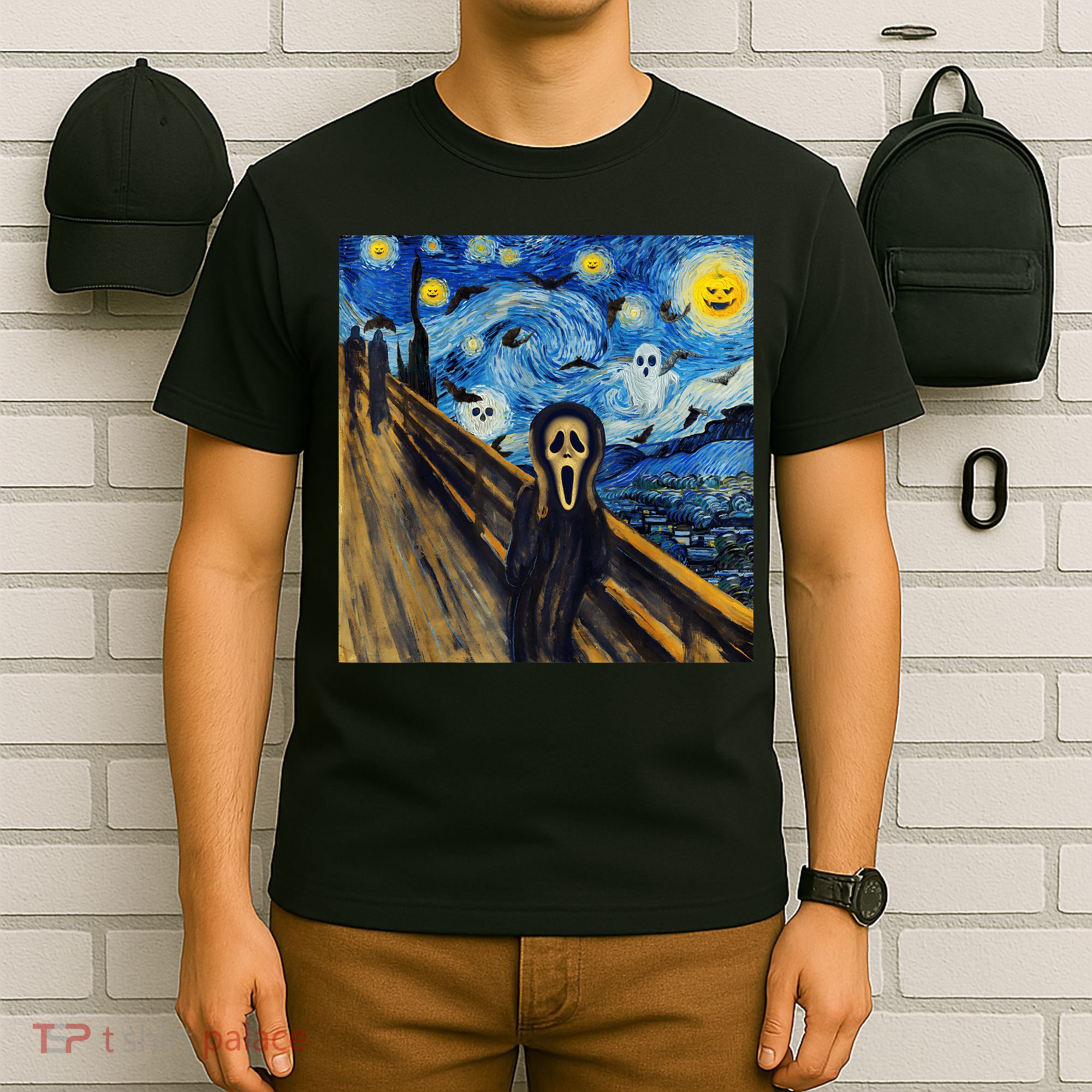 Starry Night Scream Scary Night Van Gogh Munch Halloweenmin T-Shirt