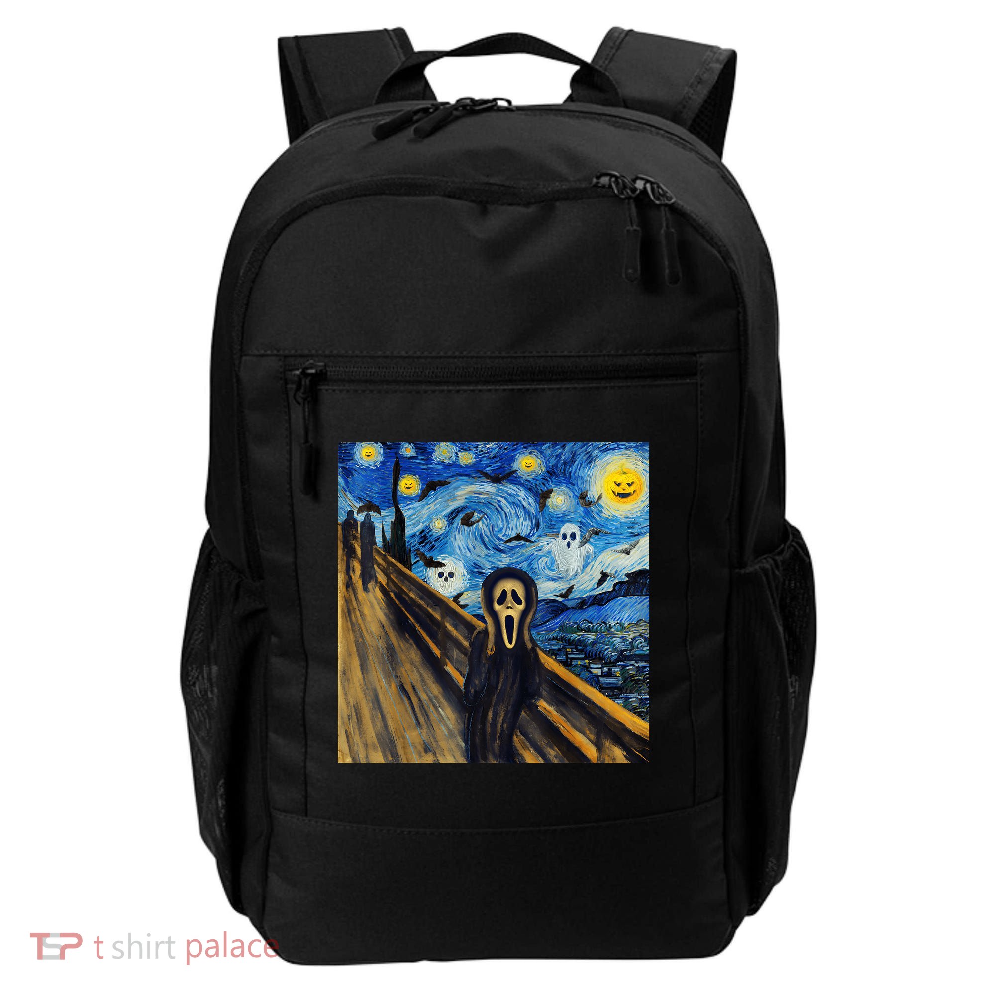 Starry Night Scream Scary Night Van Gogh Munch Halloweenmin Backpack