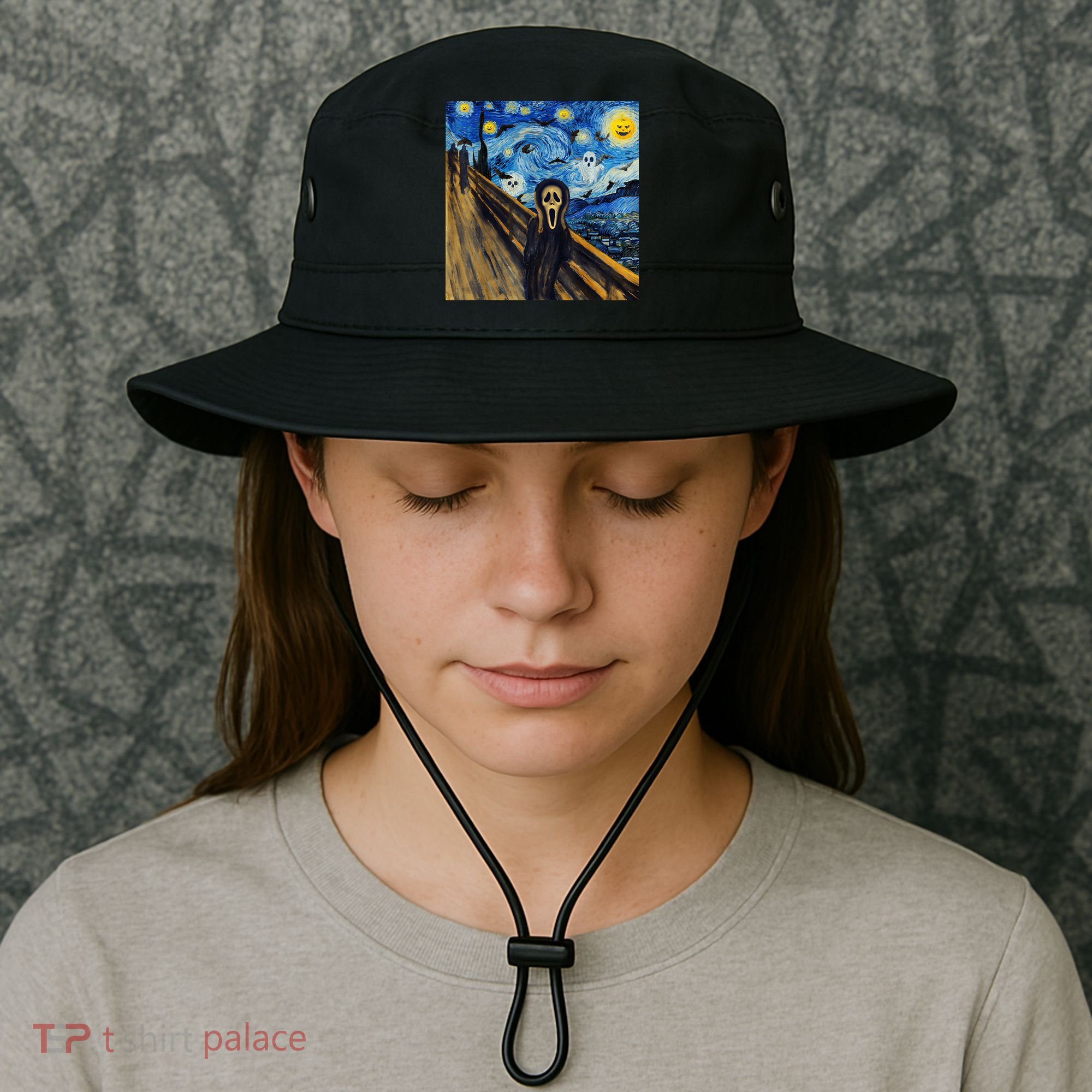 Starry Night Scream Scary Night Van Gogh Munch Halloweenmin Bucket Hat