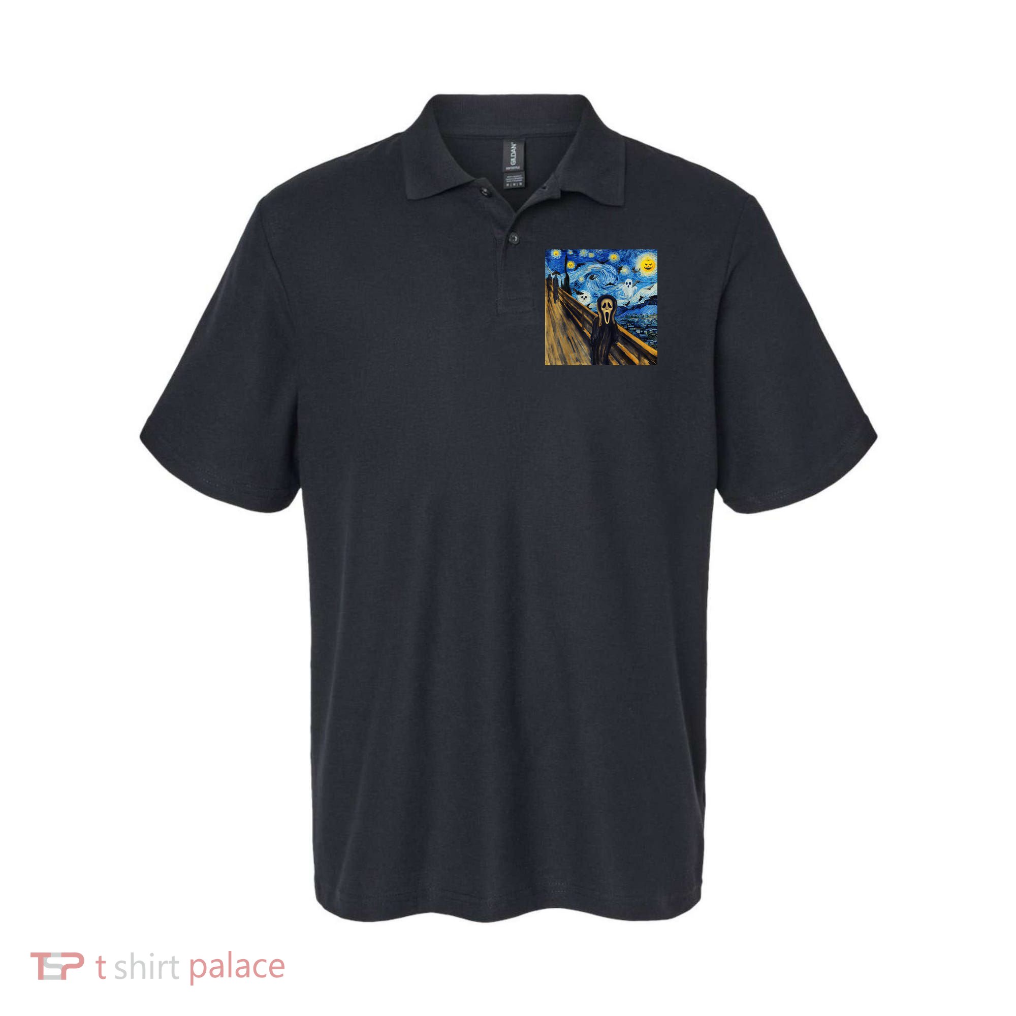 Starry Night Scream Scary Night Van Gogh Munch Halloweenmin Polo