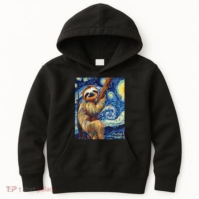 Starry Night Sloth Kids Hoodie