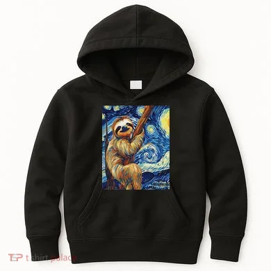 Starry Night Sloth Kids Hoodie
